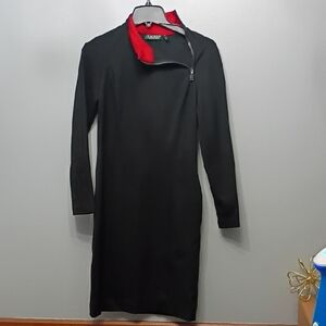 Lauren Ralph Lauren Mock Neck Zip Black/ Red Dress SZ 6
